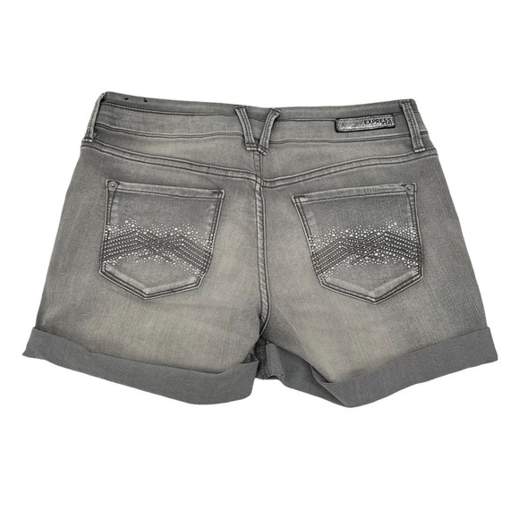 Express Gray Cuffed Hem Embellished Jean Shorts Size 2 Women's - Picture 3 of 8
